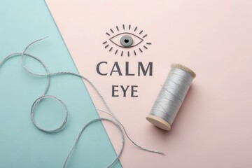 Minimalist Illustration of Silver Thread and Spool on Pastel Background