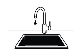 Water conservation issue dripping tap kitchen sink icon Vector