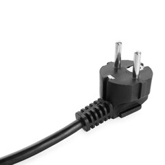 Black wire with plug isolated on white