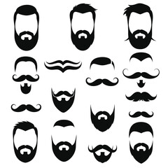 Beard and mustache styles. male facial hair icon set. Vector