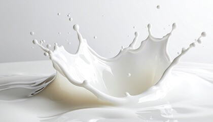 Dynamic White Milk Splash Frozen Mid Air With Droplets Detailed Texture Against a Clean White Studio Background Macro Photography