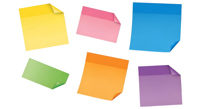 Colorful Sticky Notes Collection on Transparent Background Bright Paper Reminders for Planning Tasks Organizing Information Notice Board Elements Pastel Colors Assorted Sticky - Powered by Adobe