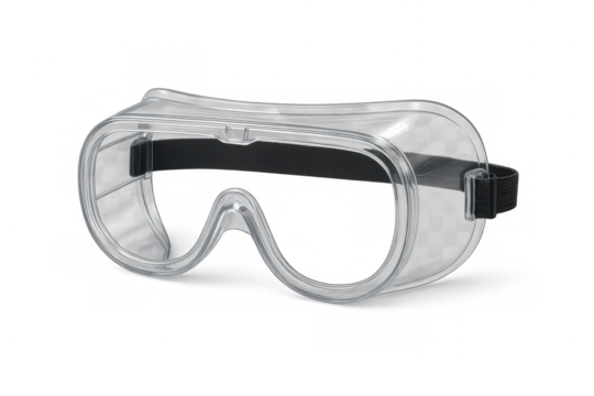 Safety goggles for eye protection, personal protective equipment, transparent clear plastic eyewear for work safety and laboratory use