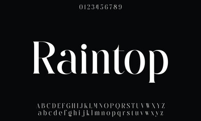 Raintop vector font alphabet with numbers