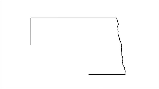 North Dakota map outline drawing animation on white background with simple border sketch effect