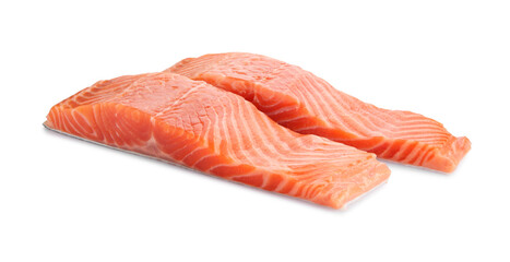 Pieces of salmon fillet isolated on white