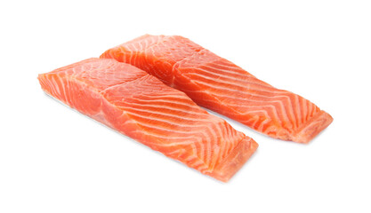 Pieces of salmon fillet isolated on white