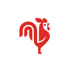 Stylized Red Rooster Mascot Logo Design Vector Icon