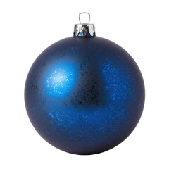 Vibrant dark blue watercolor Christmas bauble, perfectly round with brushstrokes, silver cap, isolated on transparent background with copy space, elegant festive decor concept