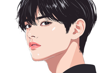 流し目でこちらを見るショートヘアのかっこいい男性の横顔イラスト素材