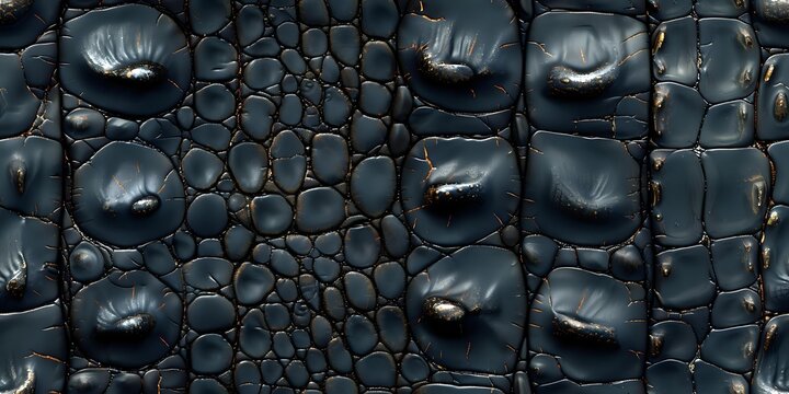 Dark textured crocodile skin pattern with raised scales and bumps creating dramatic shadows and highlights, suitable for luxury fashion and accessories design.