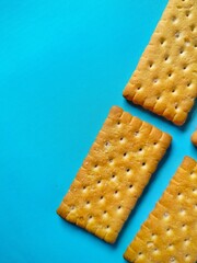 close up of cookies on blue background