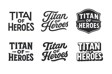 Typography Grid Artistry. Titan of Heroes. Set lettering. harmonious lettering variations of the same emblematic concept (Abstract geometric letterforms,