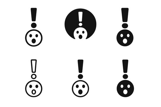 Gasp Face Icons. audience reaction. Set Logo of audience reaction: Gasp face with exclamation mark. Icon set. harmonious logo variations of the same emblematic