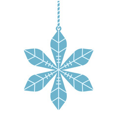 Minimalist blue snowflake pendant illustration, modern geometric winter ornament with clean lines and symmetry, perfect for Christmas cards, festive decorations, wrapping paper, and holiday design