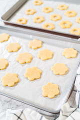 Layered Flower Cookies on Baking Sheet