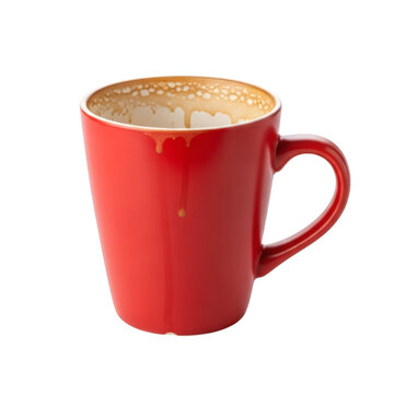 Red Ceramic Coffee Mug with Drink Stain on a Black Background