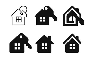 Fototapeta premium Real Estate Logos. Real estate and property listings. Set Logo of real estate and property listings: house with key tag. Icon set. harmonious logo variations