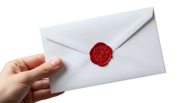 Close up View of Hand Holding Sealed Envelope with Wax Seal Isolated - Powered by Adobe