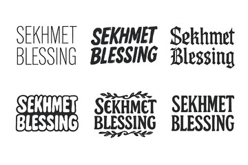 Obraz premium Diverse Lettering Harmony. Sekhmet Blessing. Set lettering. harmonious lettering variations of the same emblematic concept, each with different artistic