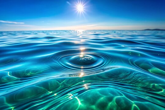 The sun shines over the turquoise sea with gentle waves and ripples