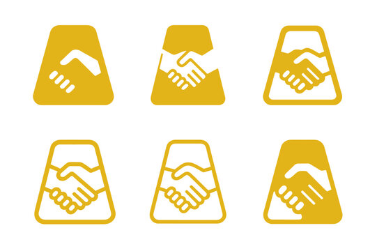 Fair Trade Gold Logos. Fair trade gold. Set Logo of Fair trade gold: gold bar with handshake symbol. harmonious logo variations of the same emblematic concept,