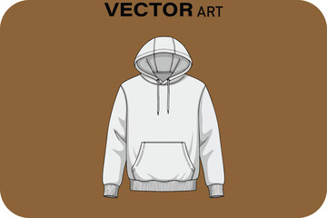 White hoodie with hood and pocket vector illustration