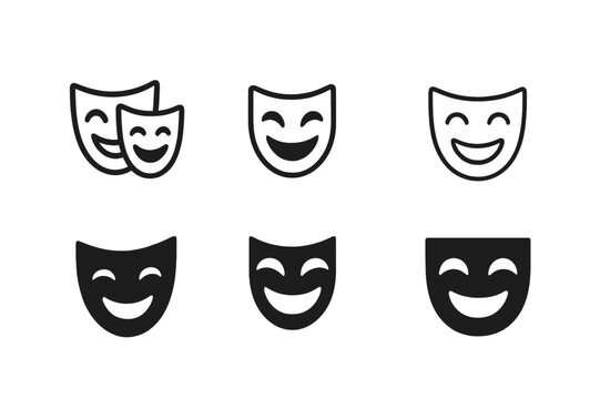 Audience Reaction Logos. audience reaction. Set Logo of audience reaction: Laughing theater masks. Icon set. harmonious logo variations of the same emblematic