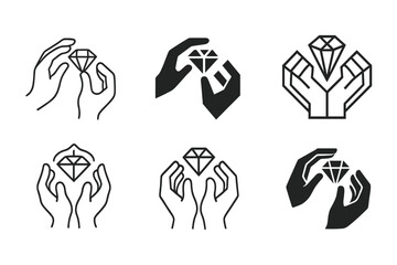 Fototapeta premium Artisan Jewel Logos. Artisan craftsmanship. Set Logo of Artisan craftsmanship: jeweler?s hands shaping gem. harmonious logo variations of the same emblematic