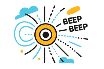 Fototapeta premium Pulsar Nebula Vibes. Pulsar Wind Nebula. A central pulse ring ripples outward; ?Beep ? Beep? ticks like a heartbeat beside magnetic field lines. Charged