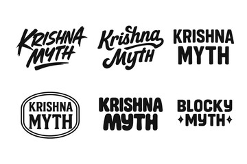 Krishna Emblematic Lettering. Krishna Myth. Set lettering. harmonious lettering variations of the same emblematic concept, each with different artistic