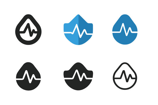 VO2 Max Logo Variations. VO2 max testing. Set Logo of VO2 max testing: breathing mask with oxygen graph. harmonious logo variations of the same emblematic
