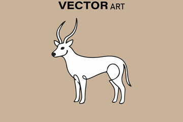Minimalist vector illustration of a white antelope with long curved horns