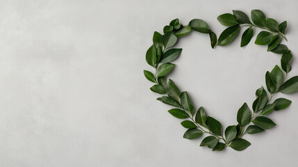 Green leaf heart design on neutral background with empty space for nature-themed decor or invitations