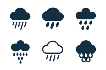Obraz premium Rainy Mood Logos. Rainy mood illustration. Set Logo of Rainy mood illustration: cloud with falling rain. Icon set. harmonious logo variations of the same