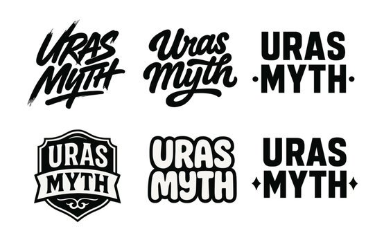Uras Lettering Variations. Uras Myth. Set lettering. harmonious lettering variations of the same emblematic concept, each with different artistic