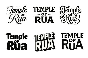 Temple Emblem Lettering Grid. Temple of Rua. Set lettering. harmonious lettering variations of the same emblematic concept, each with different artistic