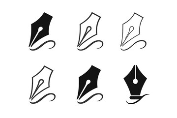 Obraz premium Handwriting Logo Variations. Handwriting practice worksheet. Set Logo of Handwriting practice worksheet: pen nib forming calligraphy strokes. Icon set.