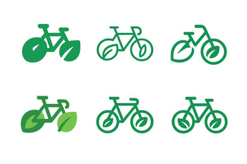 Fototapeta premium Eco Bike Logo Variations. Eco commuting. Set Logo of Eco commuting: bicycle with leaf wheel. harmonious logo variations of the same emblematic concept, each
