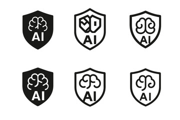 Obraz premium Ethical AI Icons. Sustainable and ethical careers. Icon set. Set Logo of sustainable and ethical careers: ethical AI shield. harmonious logo variations of the