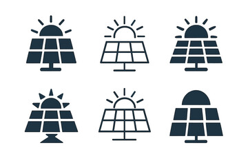 Solar Startup Logos. Social impact startups. Set Logo of Social impact startups: solar panel with sun rays. Icon set. harmonious logo variations of the same