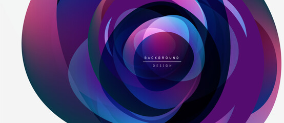 Abstract circular design. Vibrant purple, blue hues blend. Modern, dynamic composition. Center text reads background design. Minimalist aesthetic.