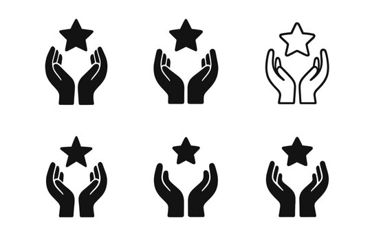 Community Empowerment Logos. Community empowerment. Set Logo of Community empowerment: joined hands lifting star. harmonious logo variations of the same