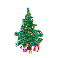 Christmas tree, decorated, ornaments, lights, gifts, holiday, festive, celebration, winter, season, joy, merry, happy, traditional, evergreen, pine, fir, spruce, conifer, tree, green, red, gold, pink,