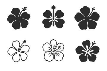 Obraz premium Hibiscus Logo Variations. Flowering plants. Set Logo of Flowering plants: hibiscus flower. Icon set. harmonious logo variations of the same emblematic concept,