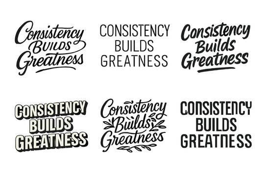 Typography Variations Grid. Consistency Builds Greatness. Set lettering. harmonious lettering variations of the same emblematic concept, each with different