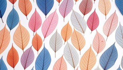 Colorful stylized leaf pattern in vertical rows on white background