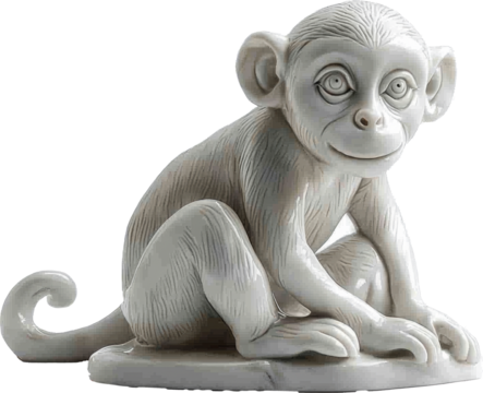 monkey statue made from white ceramic 