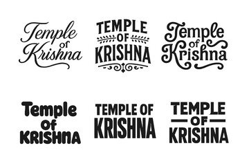 Krishna Temple Lettering Styles. Temple of Krishna. Set lettering. harmonious lettering variations of the same emblematic concept, each with different artistic