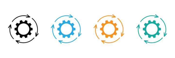 Visualize seamless operations with these vibrant gear cycle icons, perfect for representing workflow, process, and system integration in business.